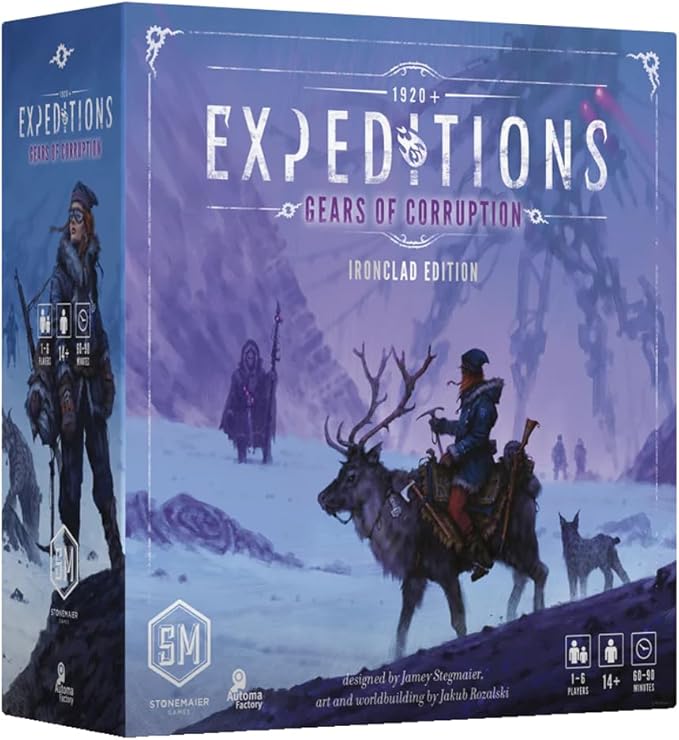 Stonemaier Games: Expeditions: Gears of Corruption by Jamey Stegmaier | Ironclad Edition Featuring Metal Mechs | Expansion to Expeditions | New Mechs Characters &amp Hero Worker | 1-6 Players 90 M