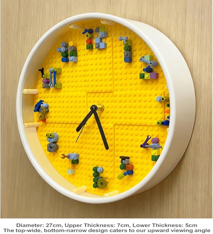 Kids' Creative STEM Educational Building Block Toy Building Block Display Case Fun Assembly Toy for Boys Aged 6–8 DIY Building Block Wall Clock Birthday Gift for Kids Aged 9–10 (Black frame)