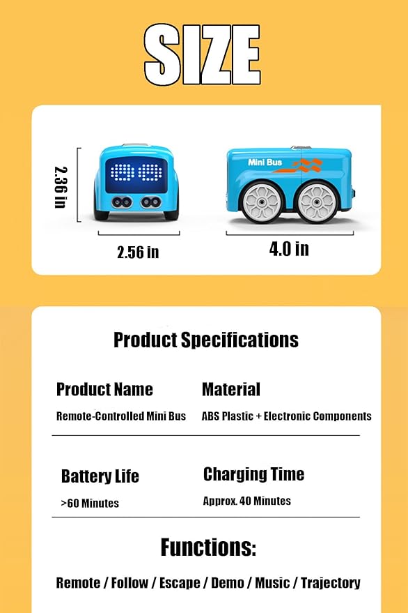 (2PCS) Magic Mini Bus Follows Line Car Inductive Mini Interactive Cars Follows The Line Intelligent Line Tracking System with Dynamic LED Expressions Educational STEM (1+1)