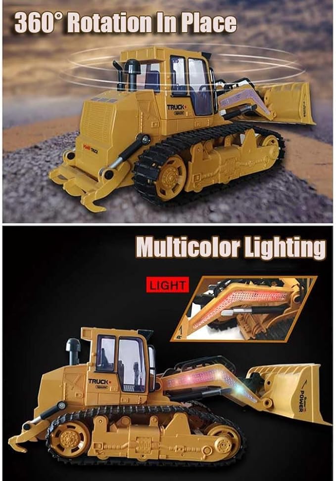 RC Skid Steer Loader Construction Truck 1/14 Remote Control Bulldozer Crawler with Lights 9 Channel RC Front Loader 360° Rotation 2.4G Full Function Engineering Vehicle Excavator Toys