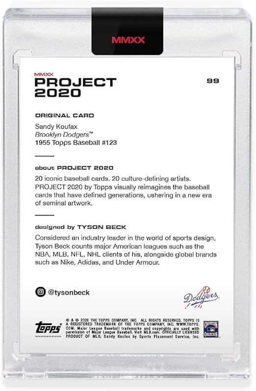 Topps Project 2020 SANDY KOUFAX Encased Baseball Card #99-1955 Topps Baseball by Tyson Beck