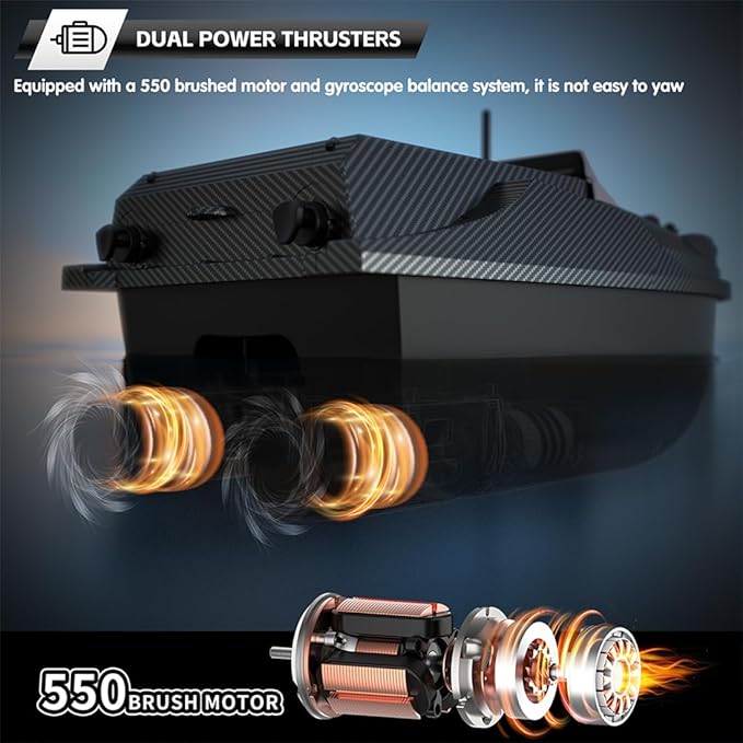 V080 Remote Control Bait Boat 12V High-Speed RC Bait Boat with 9 Fishing Zones and 180 Waypoints