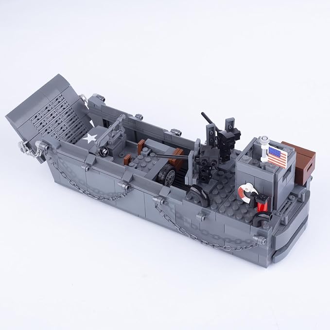 Military Landing Craft Vehicle Personnel Higgins Boat Car Model WW2 World War II Building Block Toys for Kids Aged 6-14 and Adults