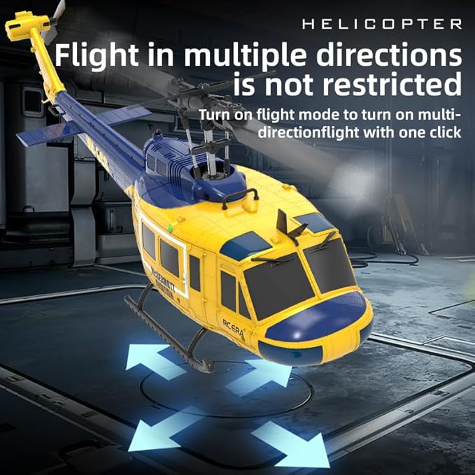 RC ERA C032 RC Helicopter 1/48 Scale 2.4G 6CH UH-1 Huey Flybarless RC Helicopter 6-Axis Gyroscope Stabilization with Altitude Hold &amp 3D Inverted Flight for Adults Enthusiasts 1 Battery