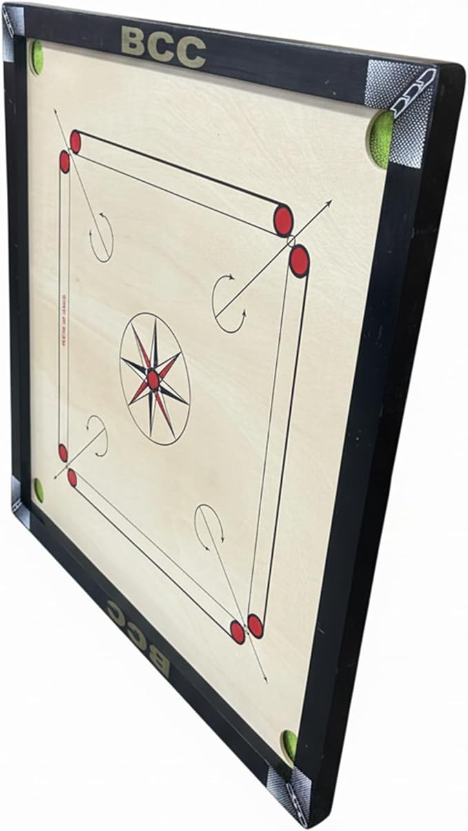 Carrom Board with Coins Striker &amp Bori Powder Smooth Surface Professional Quality Wood Frame Sealed Pockets Water-Resistant (Black 32 Inches)