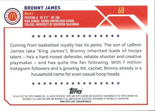 2023 Topps Chrome McDonald's All-American #68 Bronny James WEST Basketball Card - Sportscard Superstore