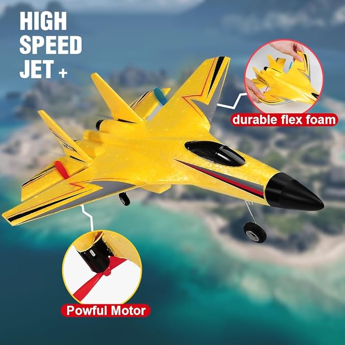 SU-27 RC Airplane2.4GHz 2 Channel Remote Control Plane with Gyro Night Lights and 2 Batteries Easy to Fly for Adults Beginners and Kids Yellow Toy