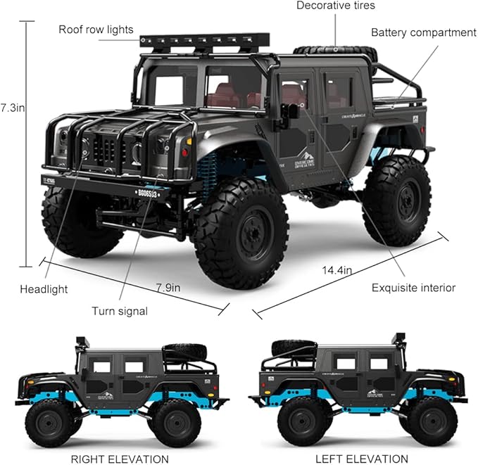 The perseids Remote Control Car Metal Chassis &amp Drive Shaft 1/12 RC Crawler 4WD Off-Road RTR Truck 2.4GHz Remote Truck with LED Headlights RC car Hobby RC Crawlers for Adult