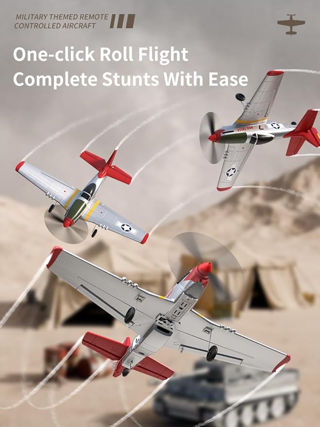 P51 RC Plane 4 Channel Remote Control Airplane with Aileron/Aerobatic/3Level FC/Gyro Stabilizer Easy Control for Boys Adults Beginners Best Mustang RC Airplane Fighter Glider Gift for Kids Youths 8-16