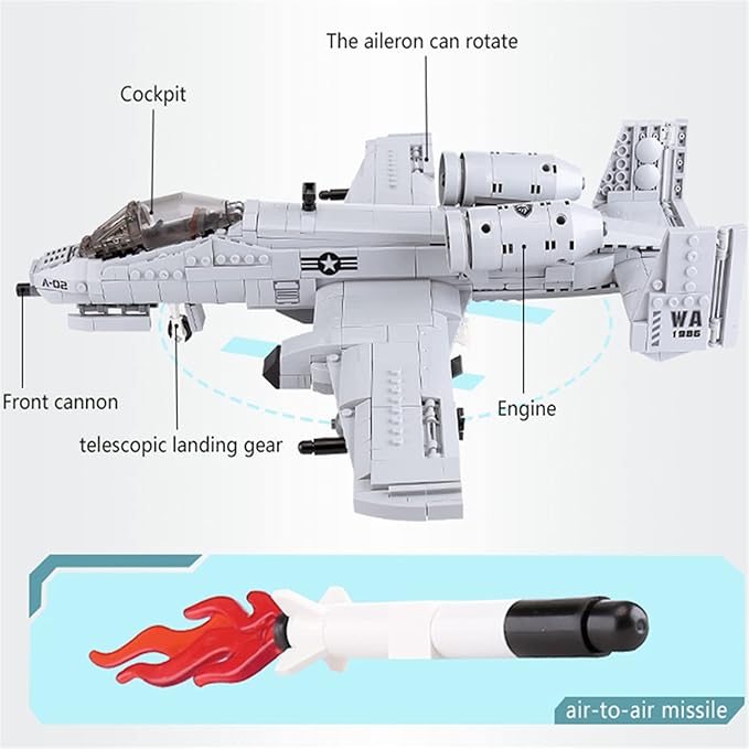 MEOA A10 Warthog Plane Building Toys 961PCS WW2 Fighter Jet Building Blocks Set Air Force Airplane Model Kits Bricks Toy Gifts for Adults