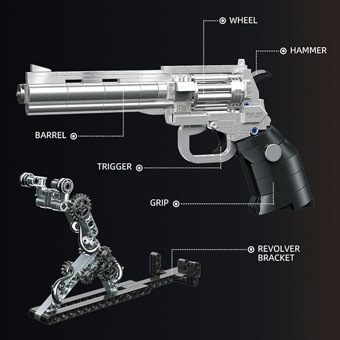 Building Blocks Gun Revolver Set 631 PCS Brick Pistol Model Kit with Roses Creative Mechanical Block Gun Compatible with Lego 853792 Accessory Toy for Kid &amp Adults Home Decor