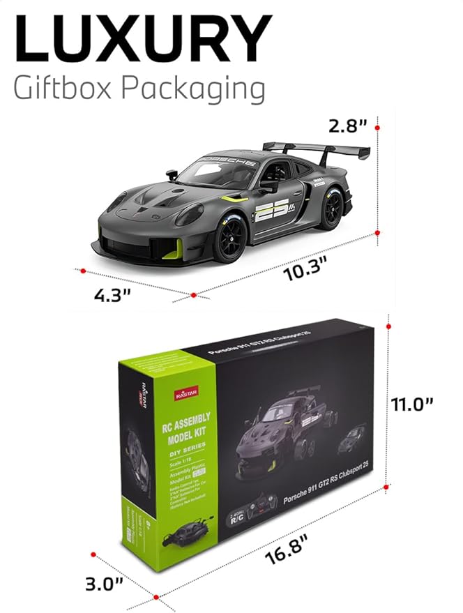 RASTAR 99600 1/18 76PCS Officially Licensed RC Race Car Building Kits for Porsche 911 GT2 RS Clubsport 25 with Opening Doors Working Lights Remote Motor &amp DIY Decals for Play &amp Display - Id