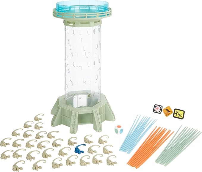 Mattel Games Jurassic World Dominion KerPlunk! Raptors Game with Tower Sticks and Toy Velociraptor Dinosaurs Toy and Collectible