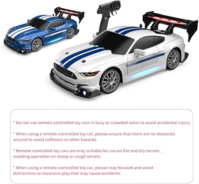 1:24 Scale RC Drift Car 30KM/H 4WD 2.4GHz Remote Control Cars with LED Light Racing and 4 Drifting Wheels High Speed RC Racing Cars Perfect Toy Gift for Teen Adults