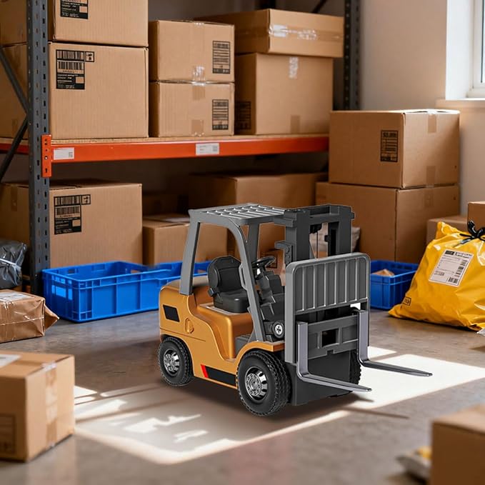 FunXylophy 1/64 Mini RC Forklift 2.4G 10KM/h Full-Proportional Remote Control Forklift with Wireless Controller Cargo Hook Forks and Pallet Christmas &amp Birthday Gifts (Yellow)