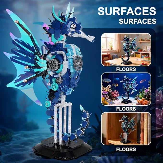 Mechanical Seahorse Building Set Compatible with Lego Model STEM Educational Creative Construction ToyOcean Creature Collector's Item Perfect Office &amp Home Décor Gift for Boys Ages 8-16 1003pcs