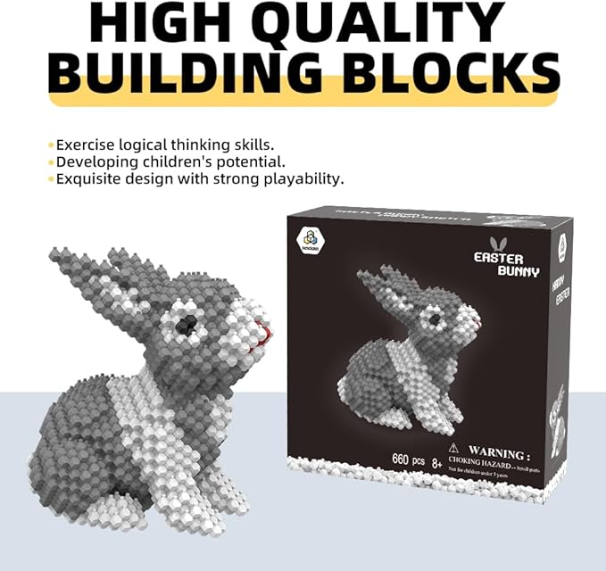 KADELE Easter Bunny Building Animal Sets Extremely Challenging STEM Building Blocks Decor for Adults Kids Micro 3D Educational Toys for Boys Girls Ages 8 and Up (660 Pieces)