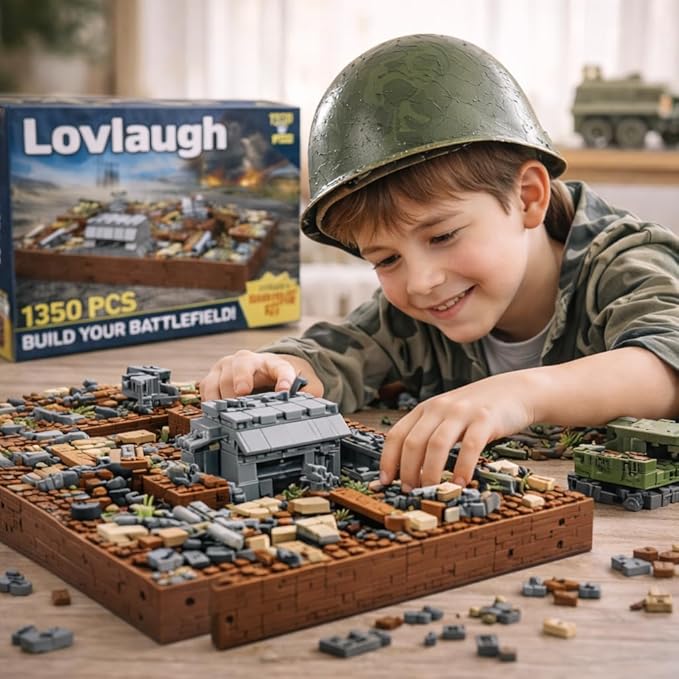 WW2 Military Trench Fortress Building Set（1350 pcs）Military Bunker Model Kit with Medical Room Armory Anti-Aircraft Gun&ampGround Fortress for Adults&ampKids STEM Creative Play Combat Display Co