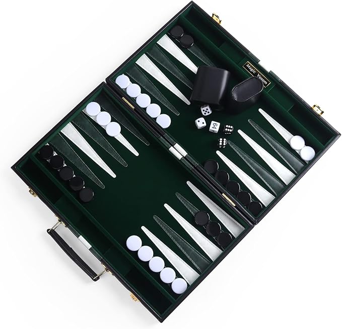 Travel Medium 15 Inch Backgammon Black Sets Classic Board Game with Premium Leather Case Portable Travels Strategy Backgammon Game Set for Adults Kids (Black Medium)