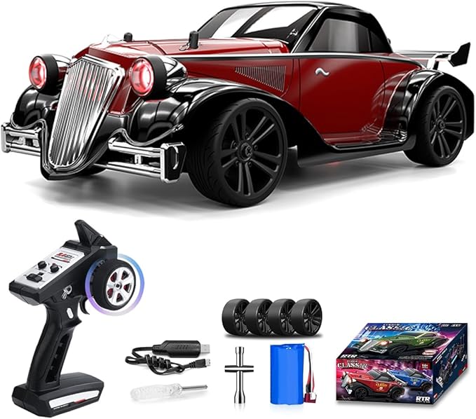 1:16 Scale Off-Road Retro Classic Car SCY-16302-2.4G 4WD 35km/h High-Speed Racing Damping Climbing Off-Road Vehicles Christmas Birthday Gift for Adults(Metal Red)
