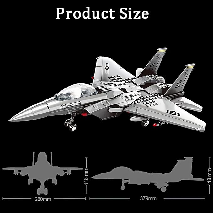 Military F-15 Eagle Fighter Jet Compatible with Lego 270 Pieces Toy Plane for Kids 10+ and Adults Army Airplane Toys for Military Fans
