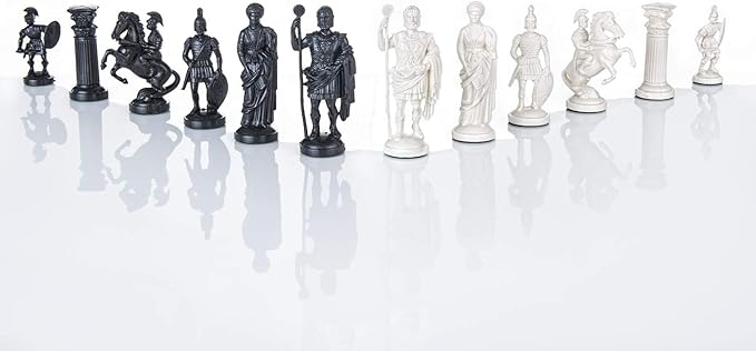 3 3/4 BLACK &amp WHITE Roman Legion Plastic Chess Pieces - felted