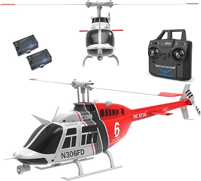 C138 206 Remote Controlled Helicopter Aircraft Plane RC Heli Aileronless 6CH 6-Axis Gyroscope Altitude Hovering Add Optical Flow Localization 2Battery for Adults Beginners (Red)