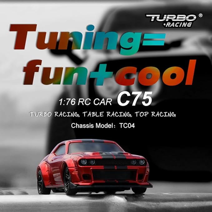 1:76 Turbo Racing Scale RC Sport Car Table Racing Remote Control Mini Model Car Full Proportional RTR Kit Toys (C75-red)