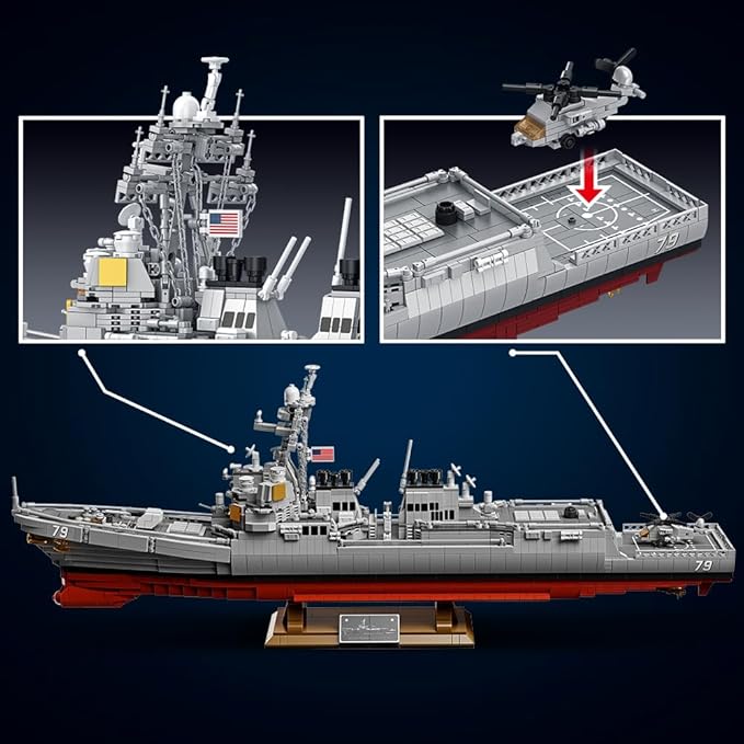 MISINI M7021 Arleigh Burke-Class Destroyer 1:200 Building Blocks Set 3601 Pieces MOC USN Warship Model Excellent Battleship Building Toy Gift and Collection for Military Enthusiast and Adult
