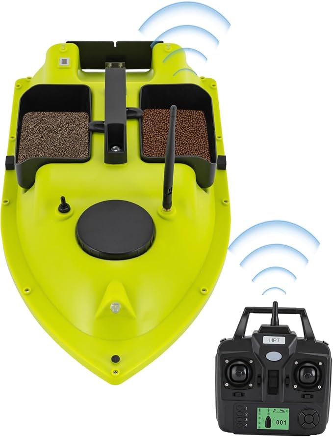 RC Bait Boat 600m/1968ft RC Bait Boat 3 Boxes 4.4LBS Loading Capacity with Dual 5200mAh Li-Ion Batteries and LED Lights for Professional Fishing (Green (Without Lights))