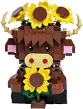 Highland Cow Building Blocks Set Collectible Animal Building Toy Creative Scottish Cow Sunflower Brick Set for Adults &amp Kids (Age 3+) DIY Home Office Decor STEM Education-Gift Ideas