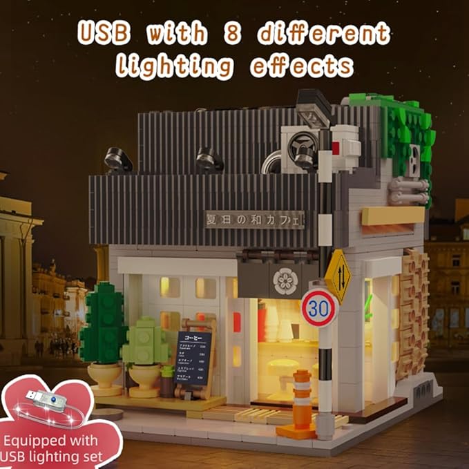 CaDA Master C66007W Summer Breeze Coffee Shop Construction Building SetMOC Japanese Coffee House City Buildings with Lights768PCS Street House Idea Gift for Boys Adults