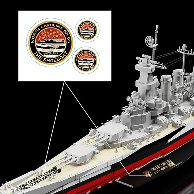 USS North Carolina Battleship Building Blocks Set 2662 Pieces 1:300 Scale WW2 Naval Warship Model Military Battleship Construction Toy with Movable Guns Model for Adults &amp Teens 14+