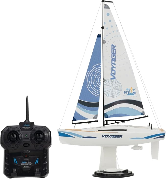 Voyager 280 2.4GHz RC Motor Powered Sailboat in Blue - 17.5 Tall