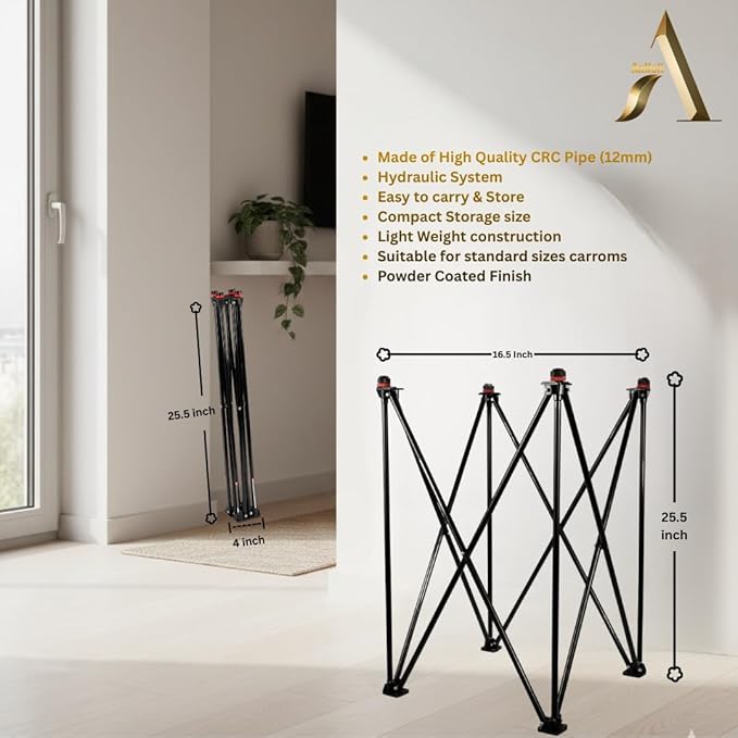 AnNafi® Carrom Stand | Professional Carrom Board Stand | Easy Adjustable &amp Foldable Four Fold Stand with Compact Design | Combination of Full Size Metal Pipe Iron Rod &amp PVC | Indoor Games Fun