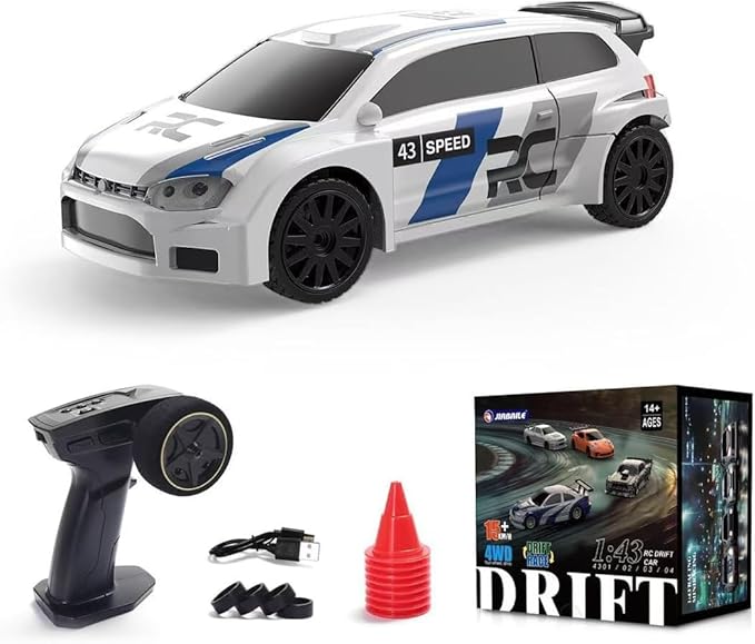 1/43 Mini RC Drift Car 2.4GHz RTR Full Proportional Remote Control Rally Sport Cars 4WD High Speed Racing Lights Kit and Racing Tires (4307)