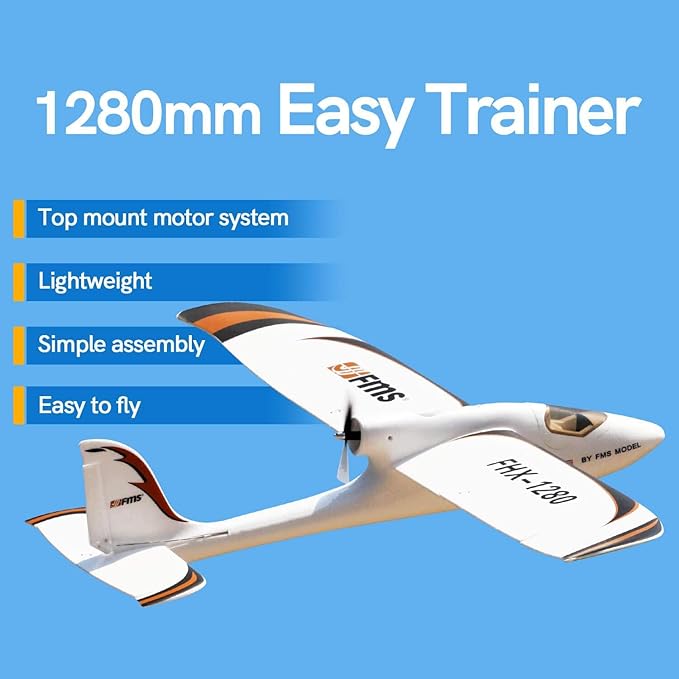 Fms Rc Plane for Adults Easy Trainer RC Airplane 4CH 1280mm (50.4) Wingspan Beginner Without Reflex RTF Ready to Fly (Included Transmitter/Receiver/Battery)