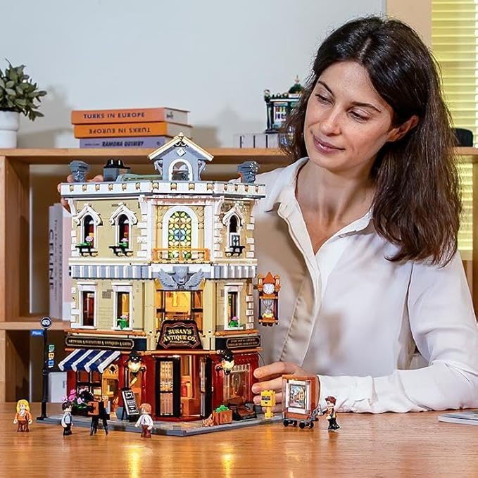 FUNWHOLE Antique-Store Lighting Building-Bricks Set - City Town Corner Collectibles Shop LED Light Modular Building Model Set 2847 Pcs for Adults and Teen