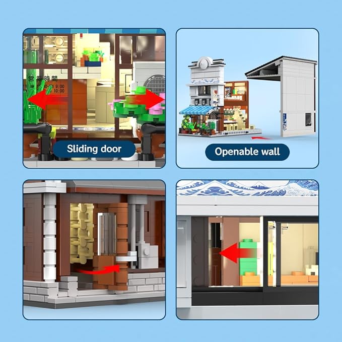 CaDA Master Japanese Sushi House Building Block Set C66018W Creative City Brick Kit with Lights1665PCS Street House Idea Gift for Adults