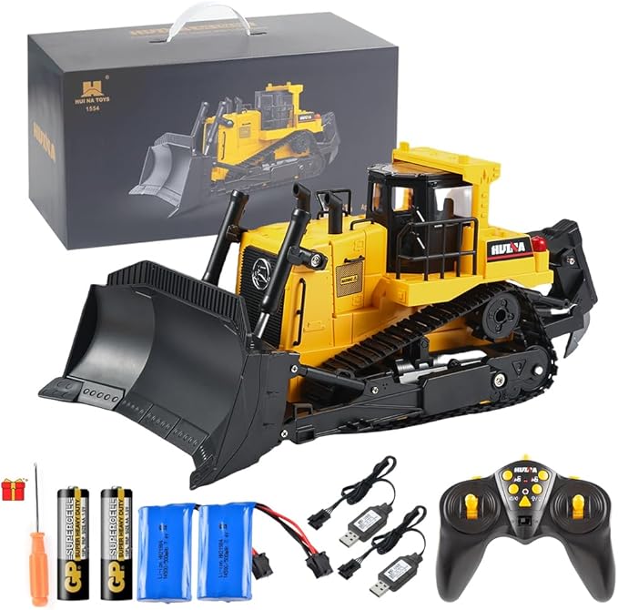 HUINA 1554 1/16 Scale Remote Control Bulldozer 2.4GHz 11CH RC Construction Vehicle with Lights &amp Sound Toy Electric Toys for Kids 8+ Years Old