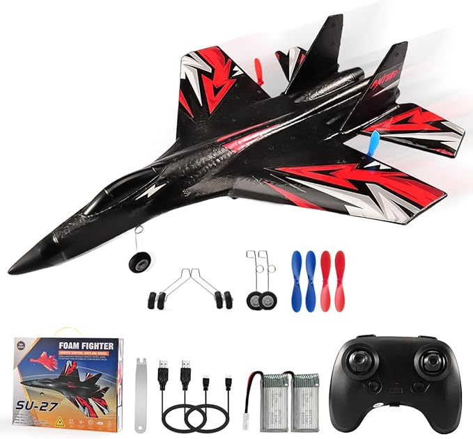 Fremego SU27 RC Plane 2.4GHZ RC Airplane Ready to Fly Remote Control Airplane W/ 2 Batteries &amp 6-axis Gyro Stabilizer 2CH RTF Hobby RC Glider for Beginners Kids Boys Girls Adults