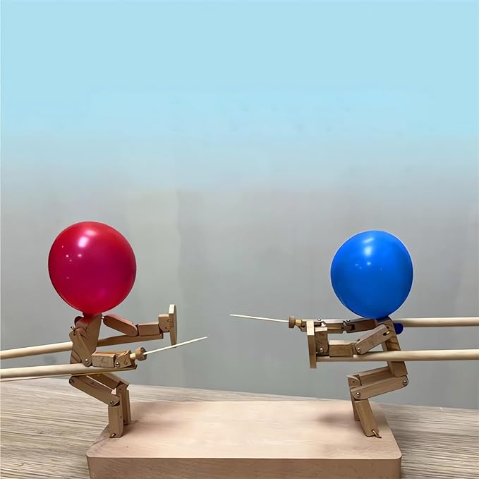 Handmade Wooden Fencing Puppets - 2024 New Pop the Balloon Game Boom of Balloons Game Punching Whack a Pack Balloon Man Battle Bots Arena Adult Party Games for Groups (with 50pcs balloons)