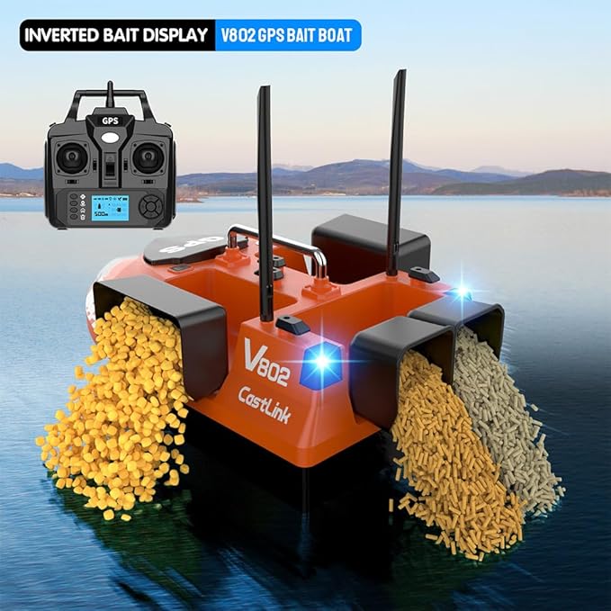 4 Boxes GPS RC Bait Boat for Fishing with 6.6lbs Load Capacity 18000mAh Battery &amp Dual Motor&ampAntena for 500M Long-Range Bait Deployment Fish Bait Boats with Stern Hook System for Fishing
