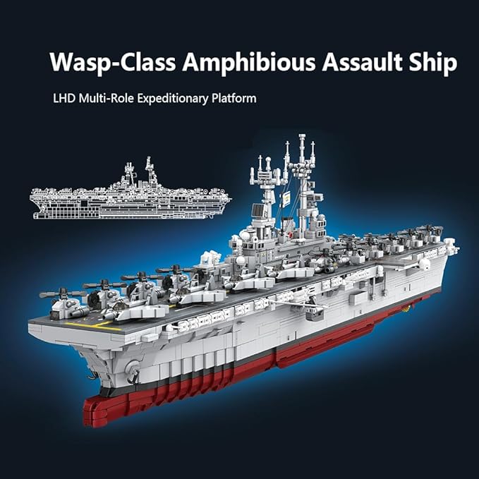 MISINI M7024 US Navy Warship Building Brick Set 1:300 Military Series Wasp-Class Amphibious Assault Ship 5220 Pieces Aircraft Carrier Collector's Toy Displayable MOC Adult Battleship Gift