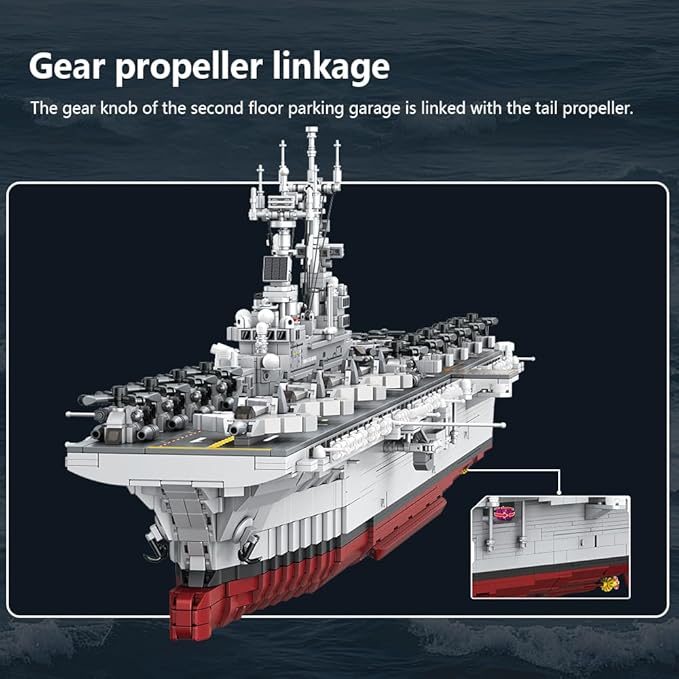 MISINI M7024 Wasp-Class Amphibious Assault Ship Building Kit1/300 Scale 5220 PCS US Navy Warship Model with Display Stand Large Ship Building Blocks Set for Adults &amp Teens