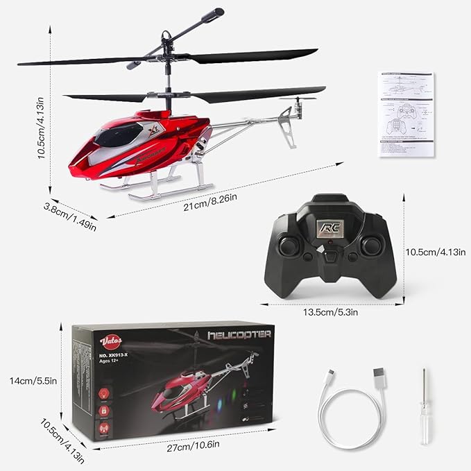 VATOS RC Helicopter for Boys 2.4G Remote Control Helicopter with LED Light for Kids 12+ Years Old Fixed Height One-Key Take-Off Indoor RC Planes Ideal Festival Gifts for Boys Adults