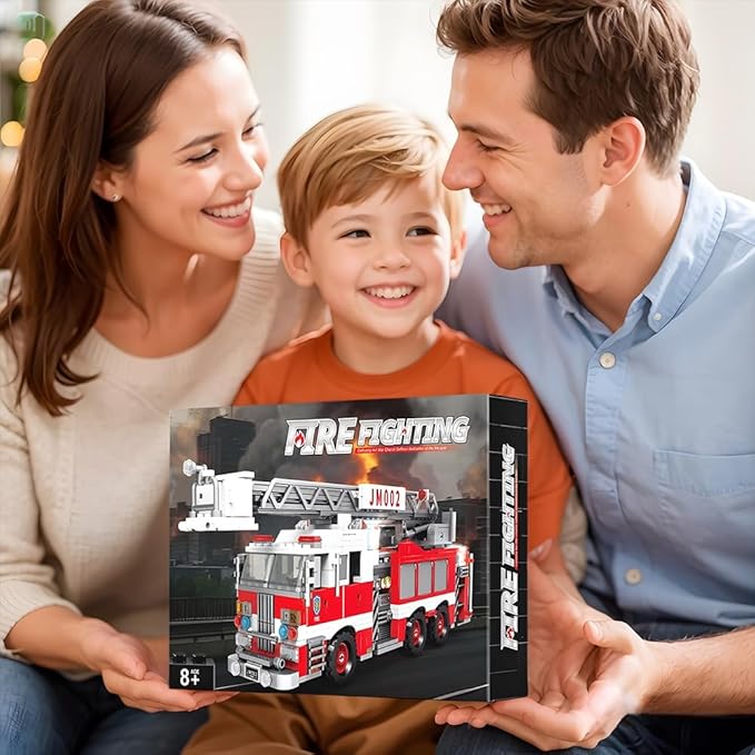 Light-Up Ladder Fire Truck Building Set – 720PCS STEM Toys for Kids &amp Adults City Firetruck Building Bricks with Flashing Lights Ideas Creative Gift for Birthday Christmas Compatible Building Br