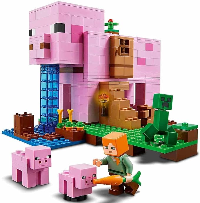 Lego 21170 Minecraft The House-Pig Animal Building Toy with Accessories Gifts for Boys and Girls Ages 8 and Up for Birthday Parties Alex and Creeper Figures