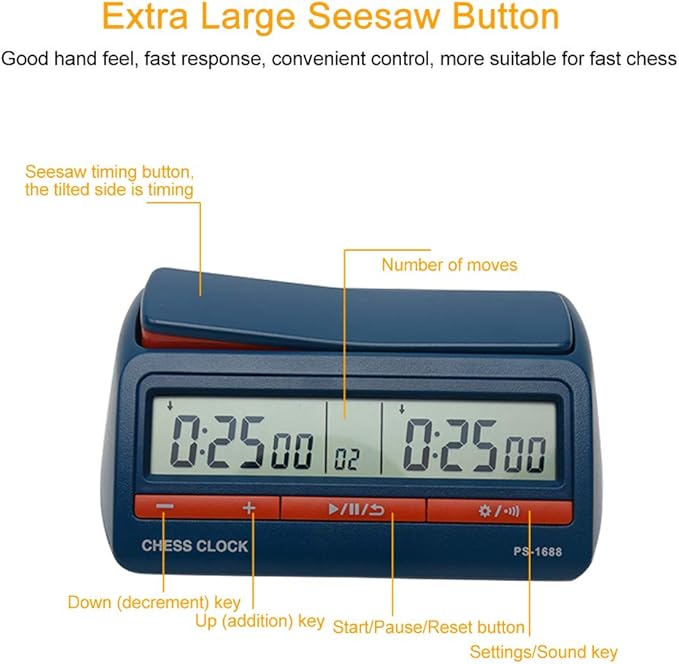 Chess Clock Advanced Digital Chess &amp Game Timer ABS Digital Display Professional International Chess Clock - Blue