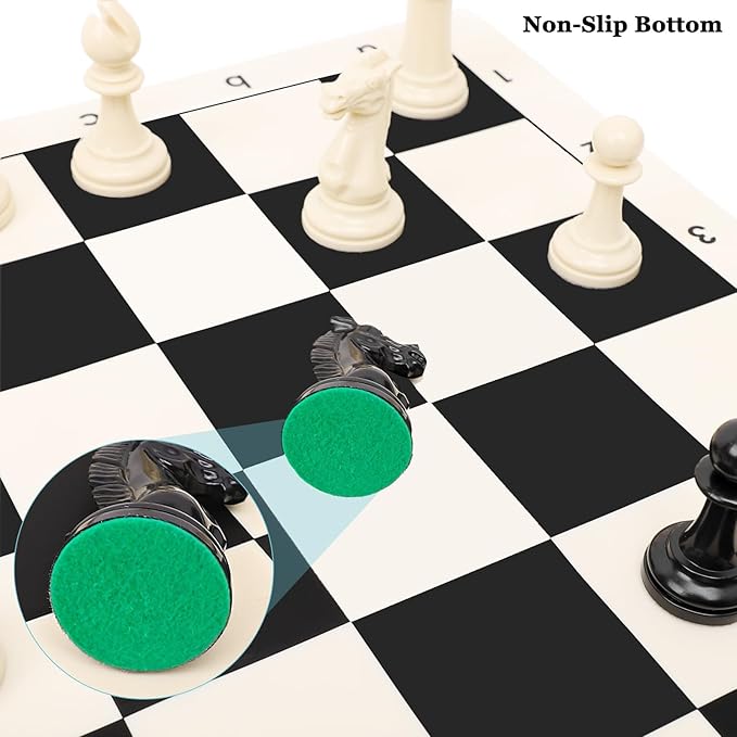 Tournament 20-inch Silicone Chess Board with 3.5 King Quadruple Weighted Pieces 2 Extra Queens &amp Dust Brush for Easy Care. Professional Portable Chess Set in Storage Bag